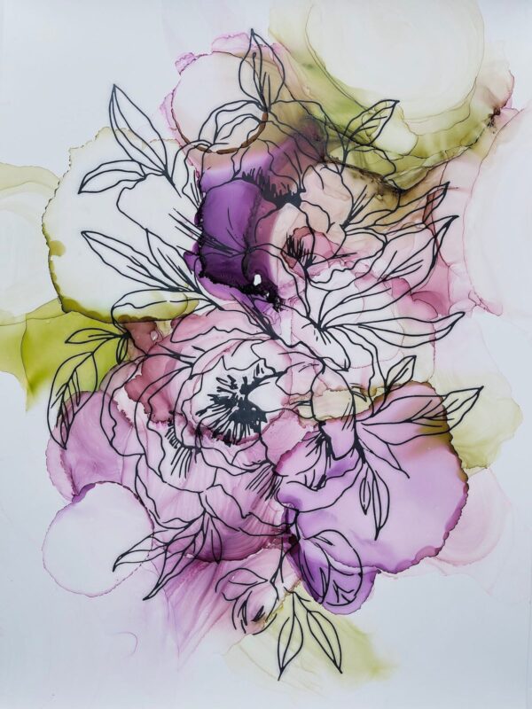 Ink Art Coloring Set Mädchen und Blumen
