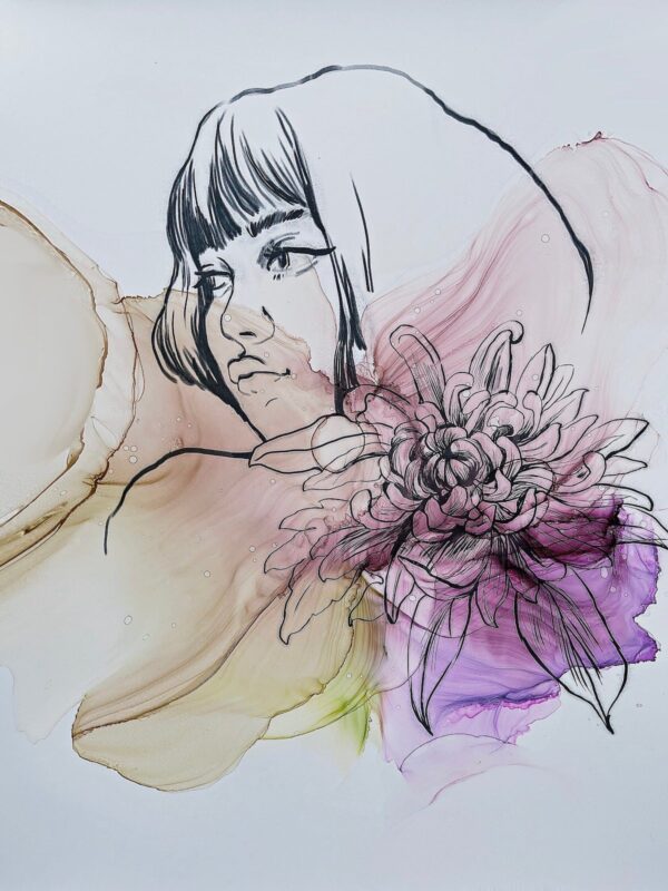 Ink Art Coloring Set Mädchen und Blumen